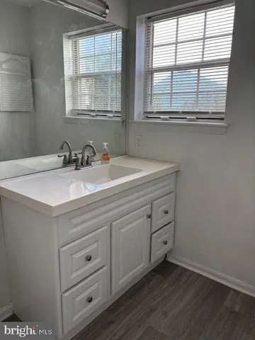 a bathroom with a sink and a window