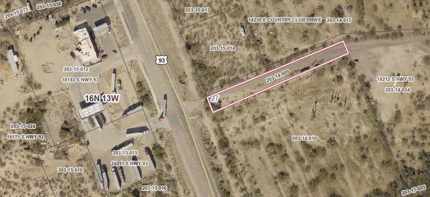 93 Wikieup Az 85360 Wikieup, AZ 85360 - Photo 4 of 6 Aerial map of property and surrounding area featuring property parcel outlined