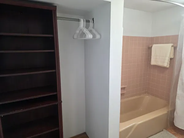 a bathroom with a bathtub