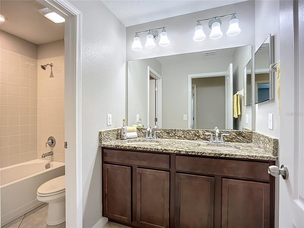14240 Blue Dasher Drive Riverview, FL 33569 - Photo 54 of 66 a bathroom with a granite countertop sink and a mirror