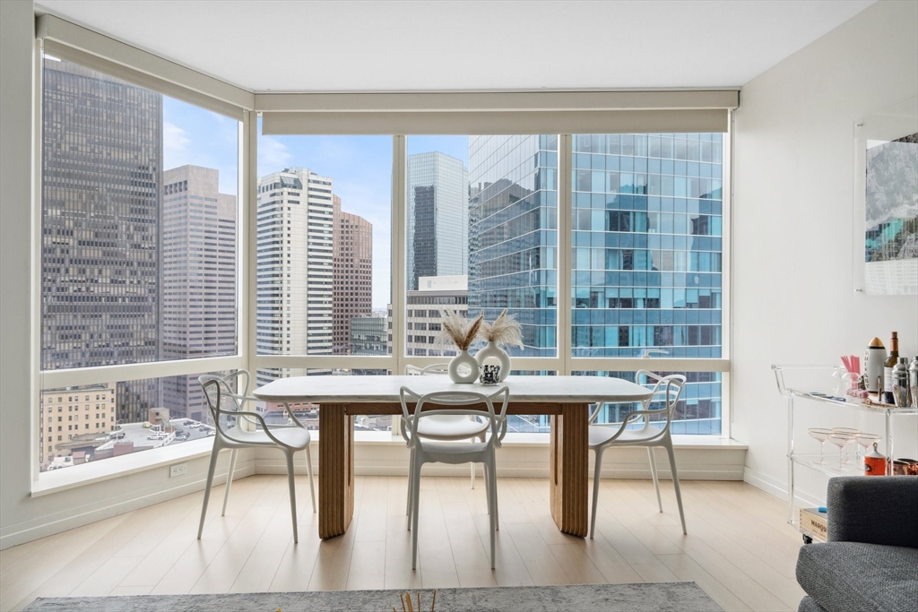 1 Franklin Street, Unit 2507 Boston, MA 02110 - Photo 9 of 37 a view of a dining room with furniture window and outside view
