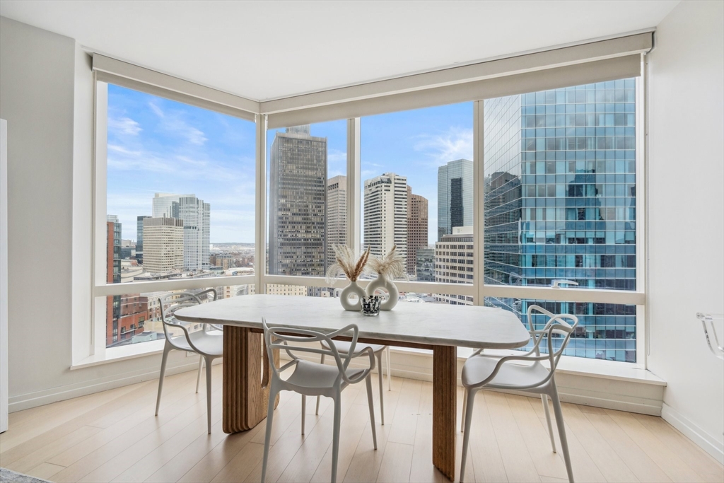 1 Franklin Street, Unit 2507 Boston, MA 02110 - Photo 10 of 37 a view of a dining room with furniture window and outside view