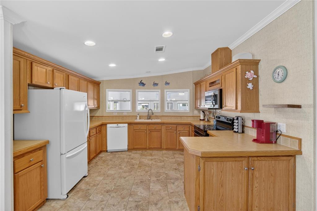 37526 Rio Lane Zephyrhills, FL 33541 - Photo 17 of 58 a kitchen with a sink refrigerator and cabinets