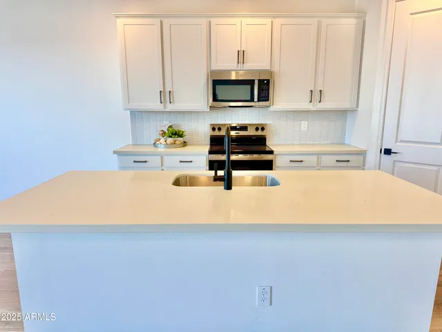 a kitchen with appliances a sink and cabinets