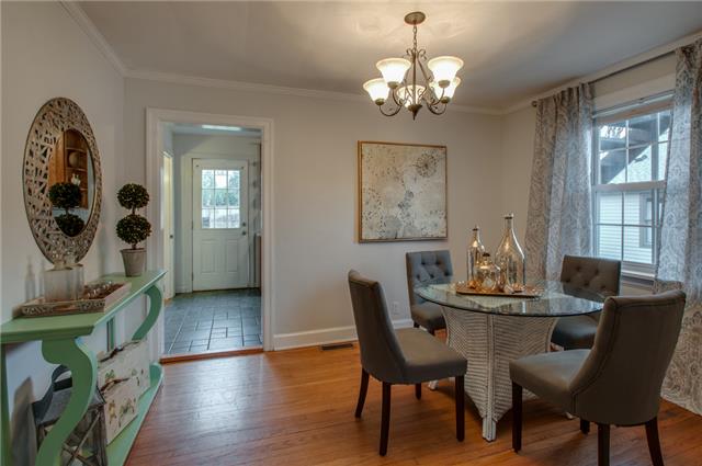 4121 Aberdeen Road Nashville, TN 37205 - Photo 4 of 20 a dining room with wooden floor a chandelier a wooden table and chairs