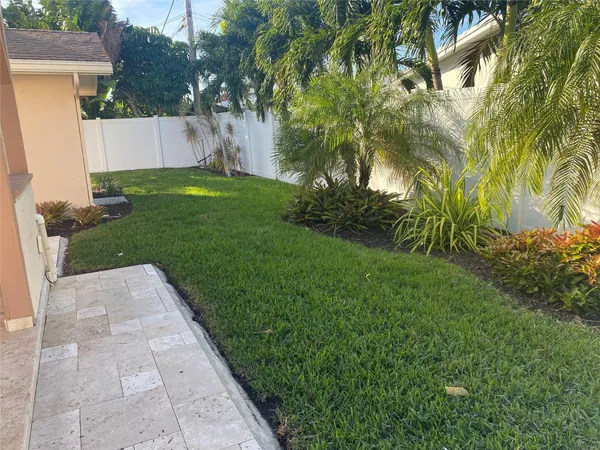 a view of backyard with large trees