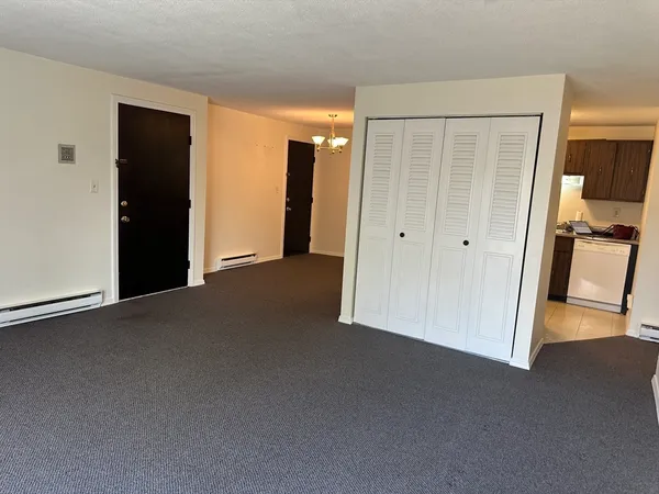an empty room with a door