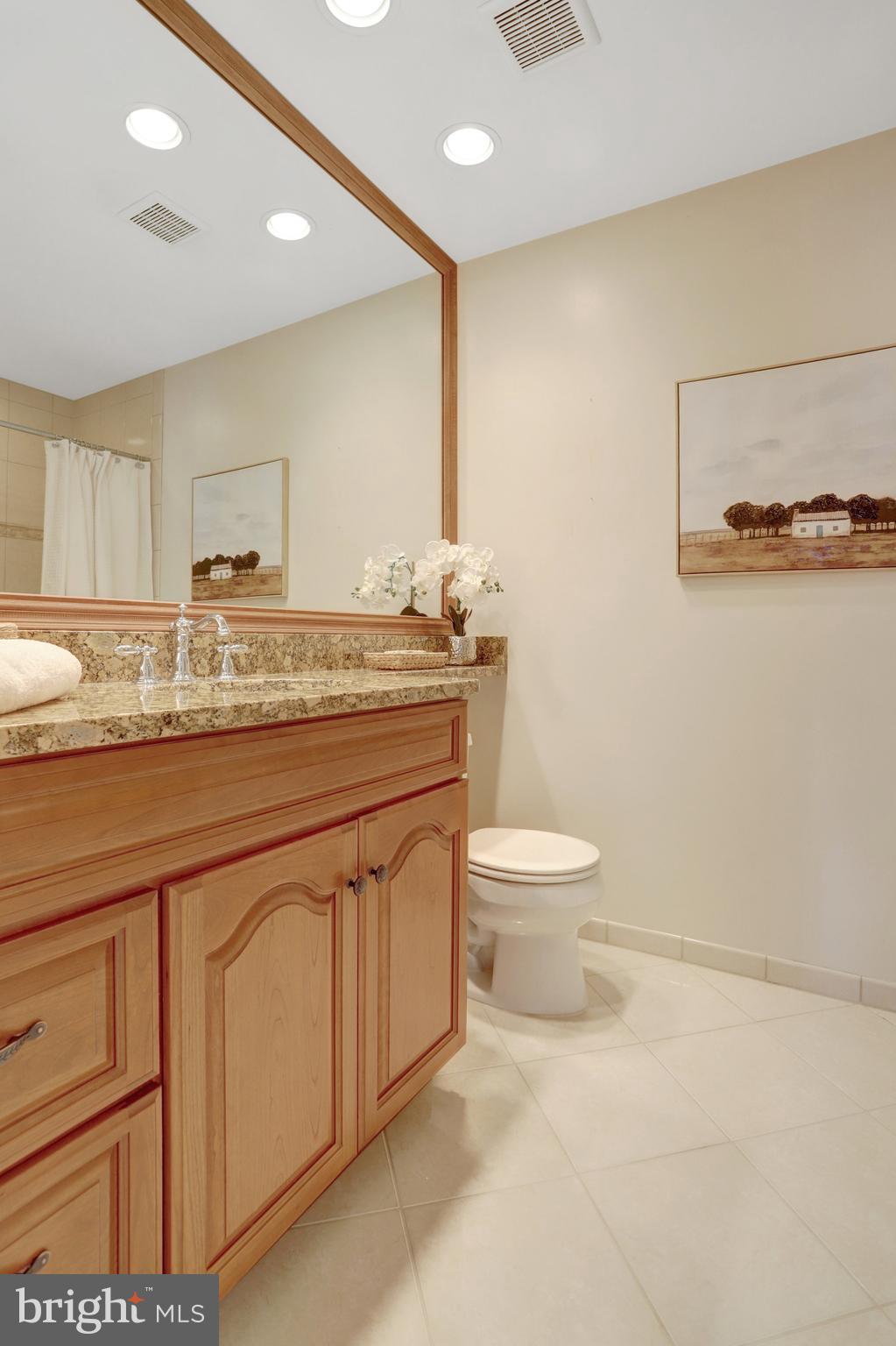 7006 Maple Tree Lane Springfield, VA 22152 - Photo 27 of 49 a bathroom with a granite countertop toilet sink and mirror