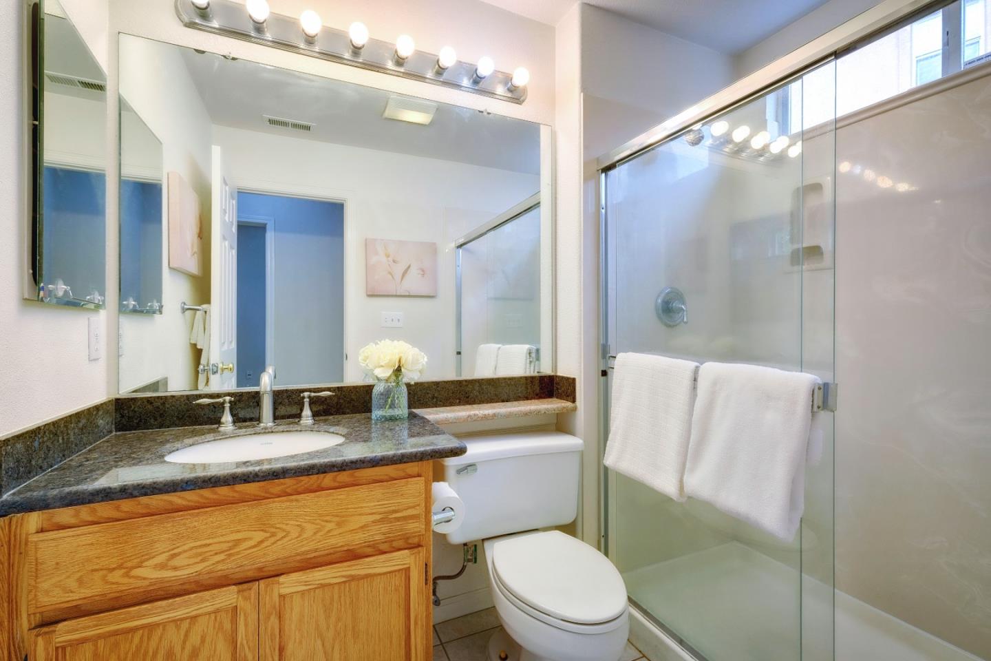 2194 Sierra Road San Jose, CA 95131 - Photo 38 of 45 a bathroom with a granite countertop sink toilet and shower