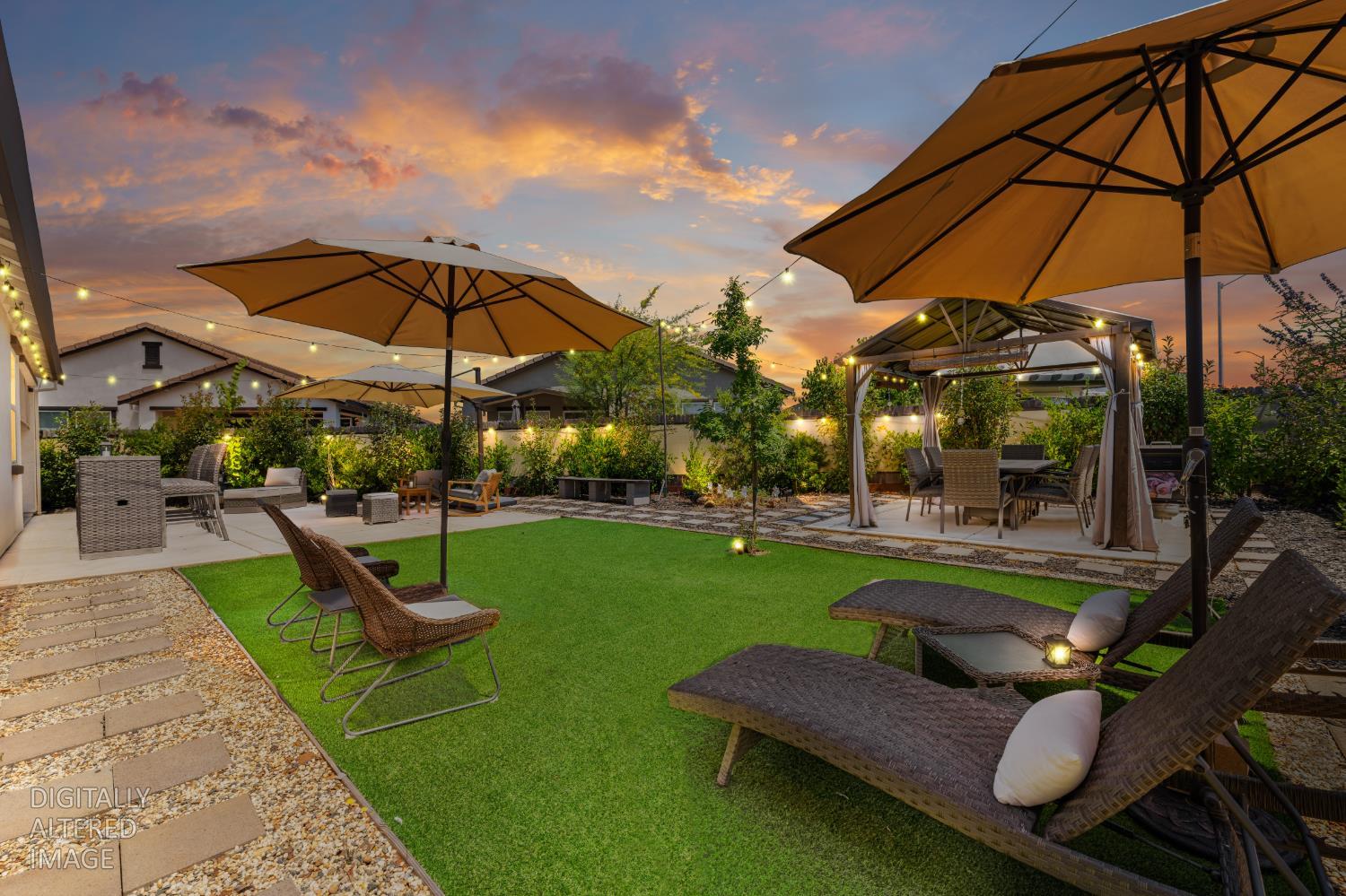 4216 Creede Way Rancho Cordova, CA 95742 - Photo 47 of 56 Rear yard grass & gazebo area Twilight
