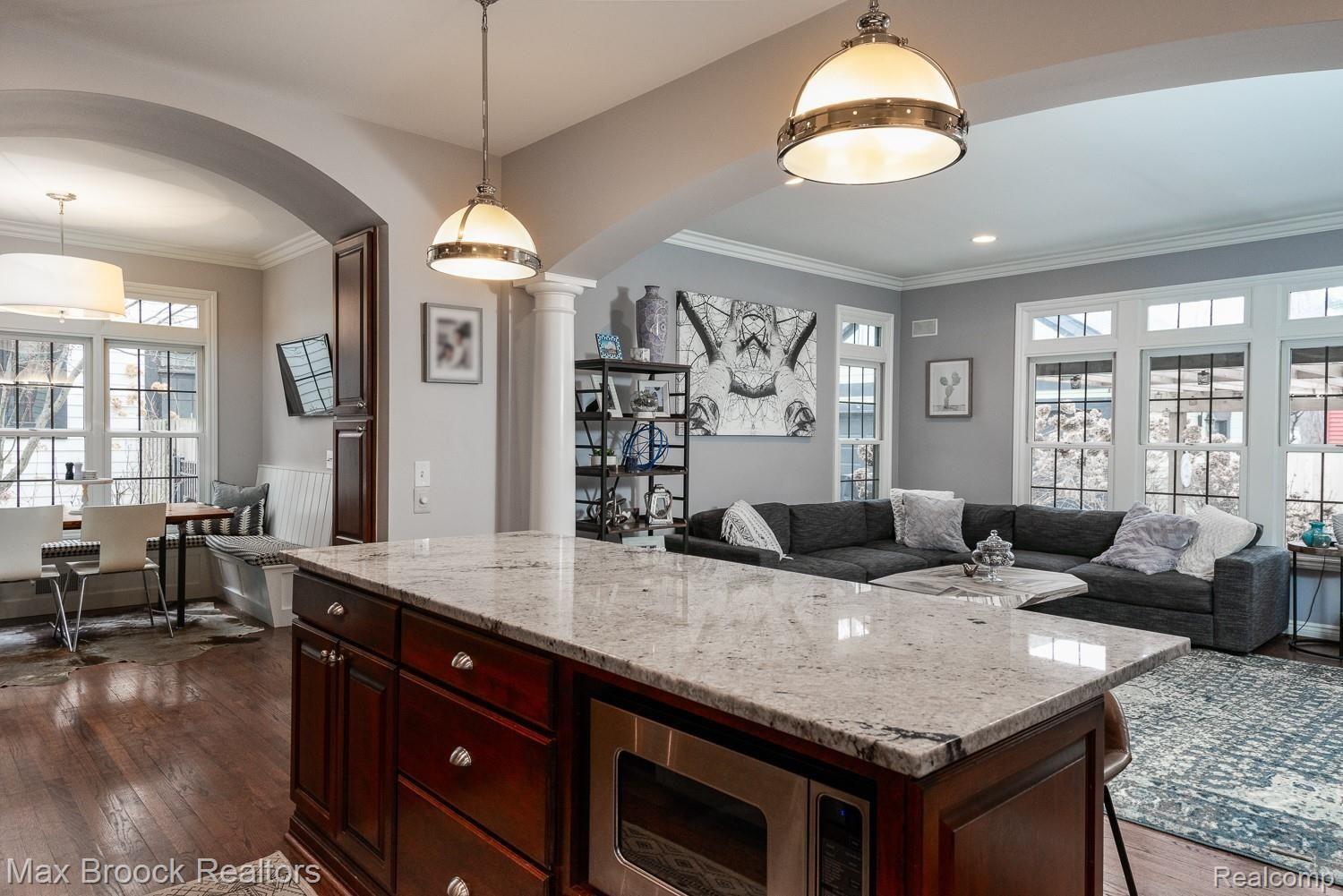 11 Devonshire Road Pleasant Ridge, MI 48069 - Photo 15 of 46 Kitchen Island with view to Family Rm & Informal Eat-in Space