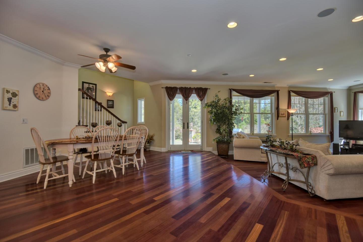 22219 Summit Road Los Gatos, CA 95033 - Photo 13 of 34 a view of a dining room with furniture window and wooden floor