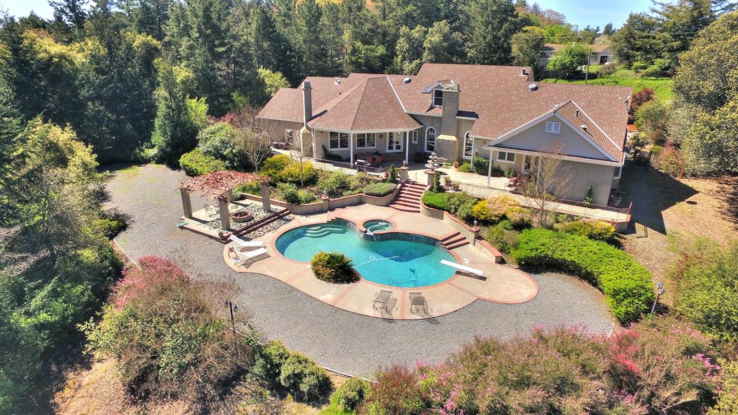 22219 Summit Road Los Gatos, CA 95033 - Photo 30 of 34 an aerial view of a house with a garden and lake view