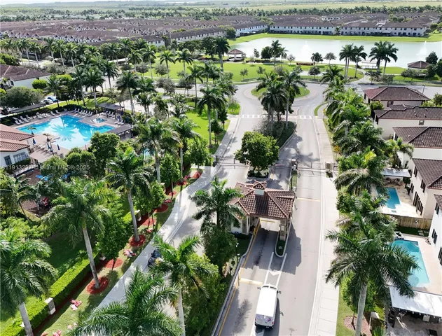 a view of a lake with a park