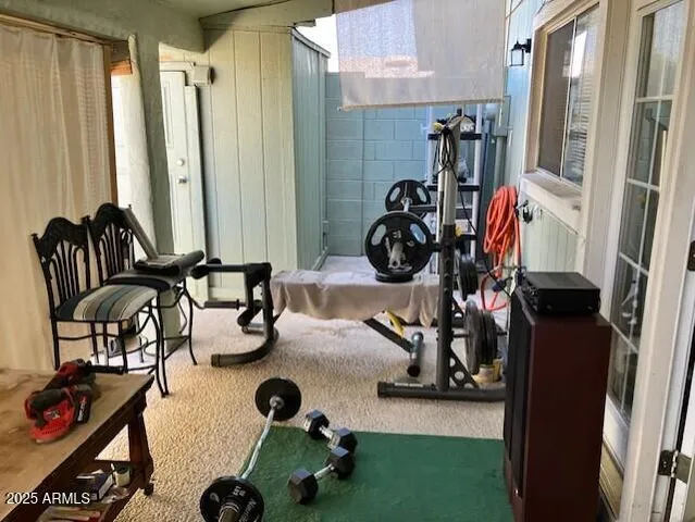 a view of a room with gym equipment