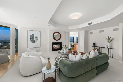 a bedroom with a bed and a couch