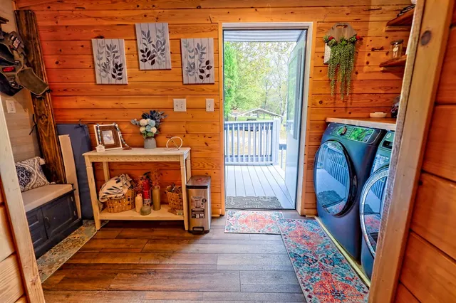 a view of an entryway with a rug