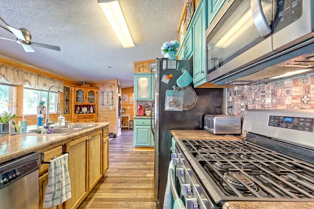 a kitchen with lots of counter top space