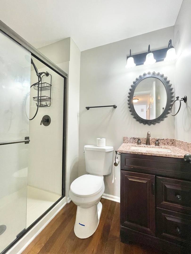 602 Pearces Ford Road Oswego, IL 60543 - Photo 28 of 40 a bathroom with a granite countertop toilet sink and mirror