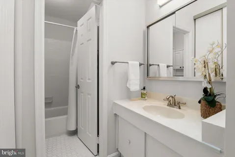 a bathroom with a bathtub and shower