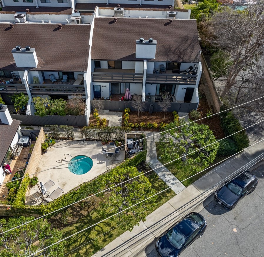 910 Ocean View Avenue, Unit E Monrovia, CA 91016 - Photo 38 of 39 an aerial view of a house with swimming pool and garden view