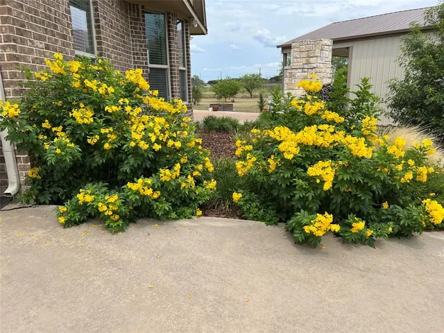 an aerial view of a house with swimming pool and mountain view