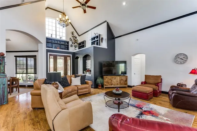 a view of a living room and dining room