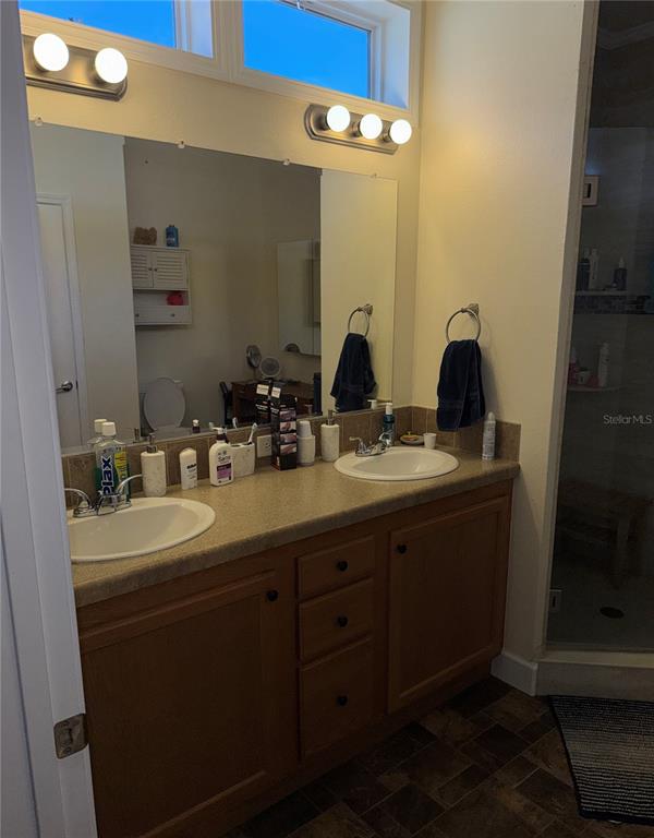 20732 South Grove Loop, Unit 630 Lutz, FL 33558 - Photo 16 of 28 a bathroom with a double vanity sink and a mirror