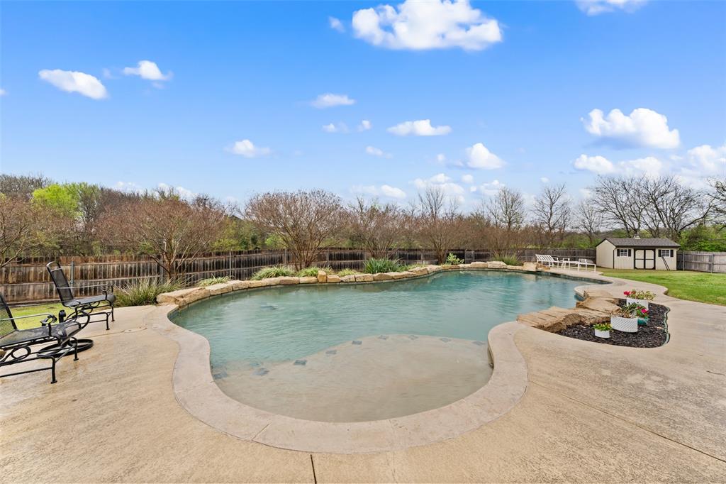 517 Chado Lane Robinson, TX 76706 - Photo 28 of 40 View of pool featuring a fenced backyard, patio surround, and an outdoor structure