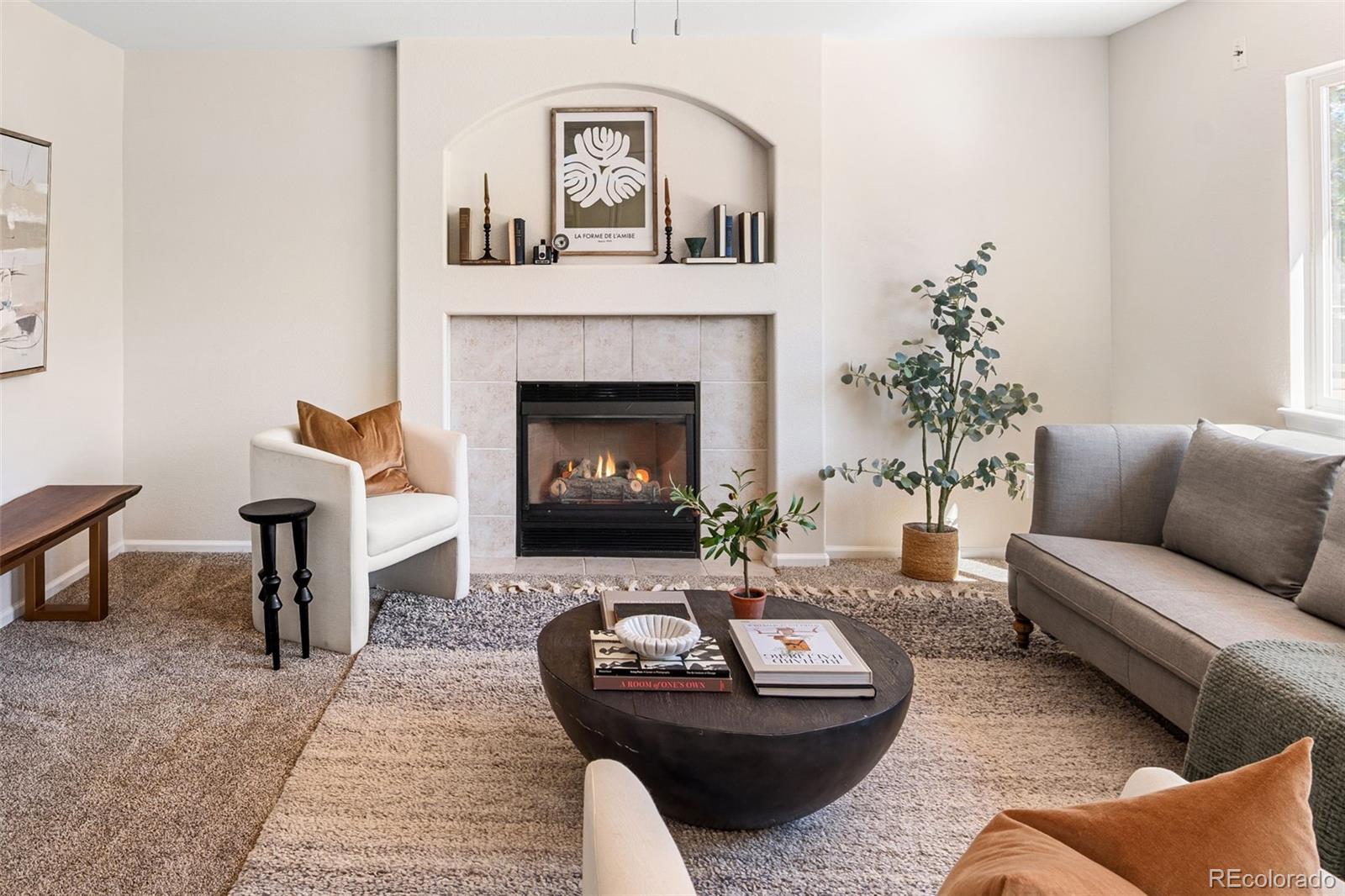 9741 Moss Rose Circle Highlands Ranch, CO 80129 - Photo 7 of 46 a living room with furniture and a fireplace