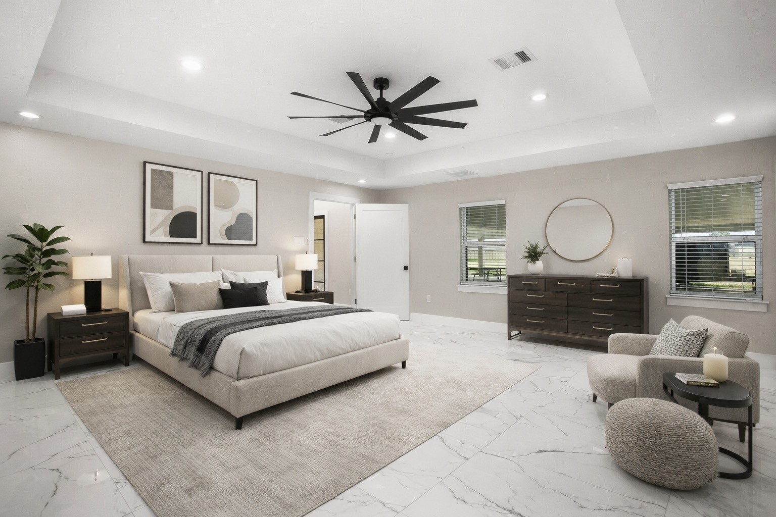 4002 Dixie Farm Road Pearland, TX 77581 - Photo 13 of 29 a spacious bedroom with a bed a couches and a chandelier