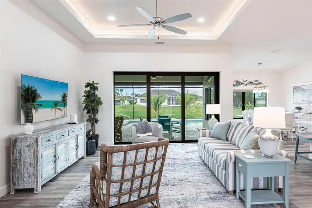 a living room with furniture fireplace and a flat screen tv