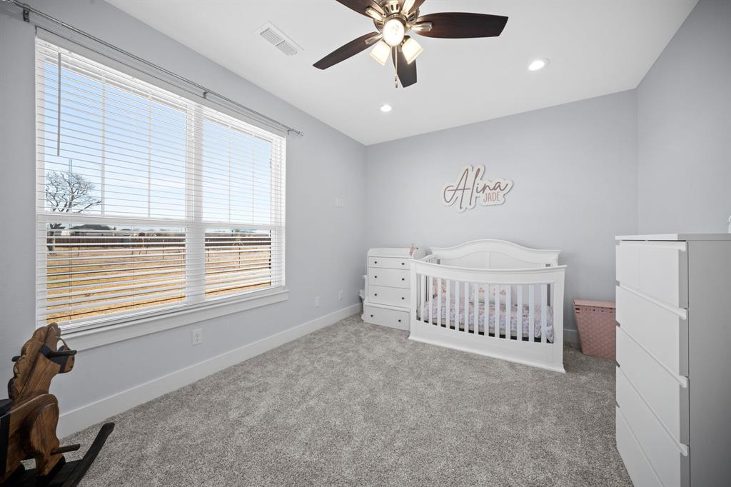 10405 Singleton Road Midlothian, TX 76065 - Photo 25 of 39 Bedroom with a crib, carpet, ceiling fan, and recessed lighting