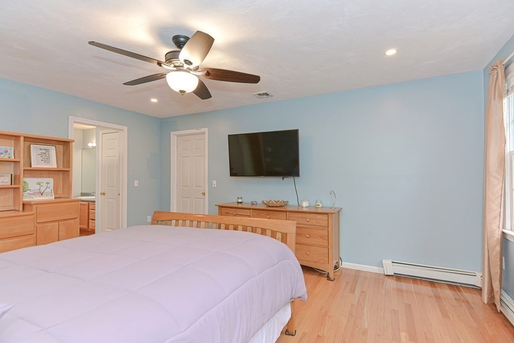 5 Post Road Foxboro, MA 02035 - Photo 18 of 37 a bedroom with a bed and a flat screen tv