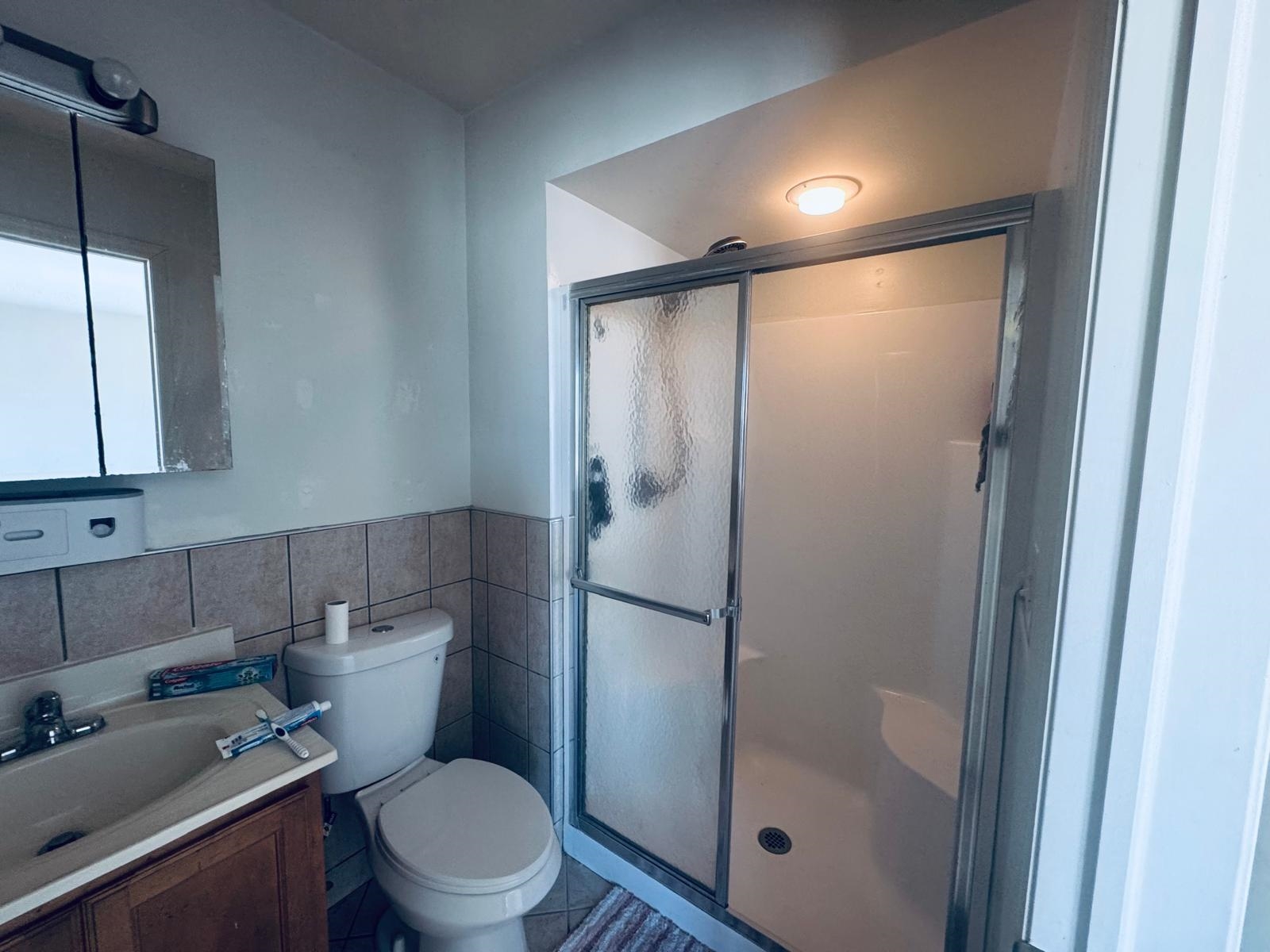 161 West 53rd Street, Unit 2 Bayonne, NJ 07002 - Photo 17 of 19 a bathroom with a toilet a sink and shower