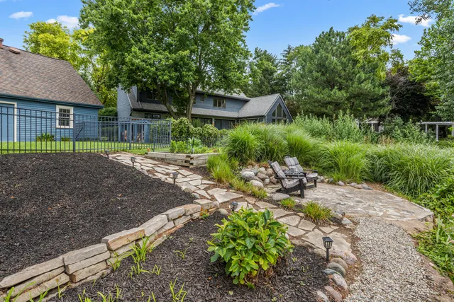 a view of a lake with a big yard