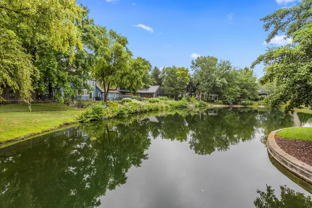 a view of a lake with a big yard