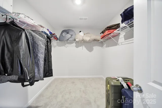 a view of walk in closet with clothes and shoes