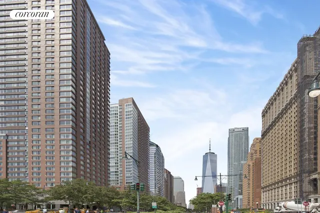 a city view with tall buildings