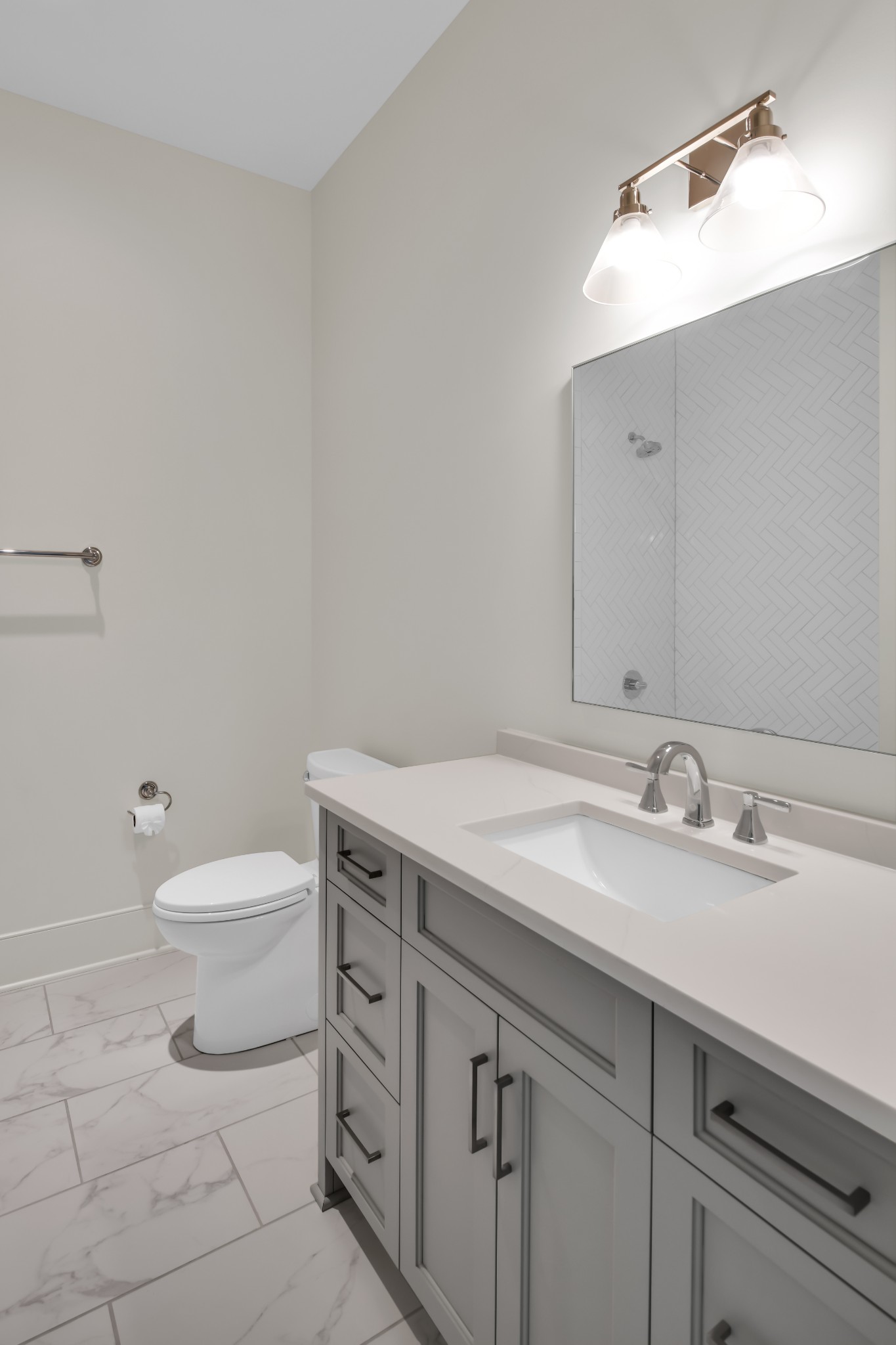 211B Page Road Nashville, TN 37205 - Photo 33 of 43 a bathroom with a granite countertop sink a toilet and a mirror
