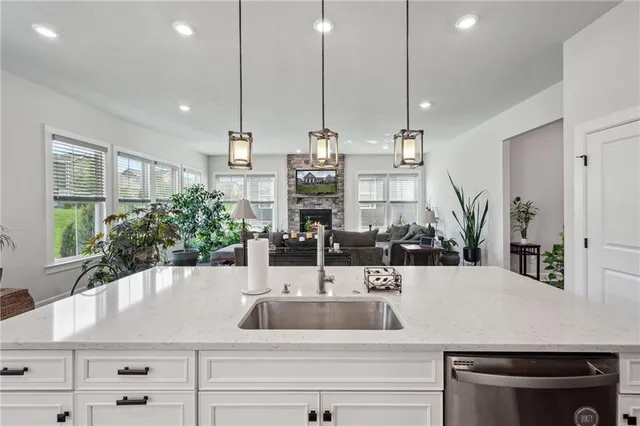 a bathroom with sink and mirror