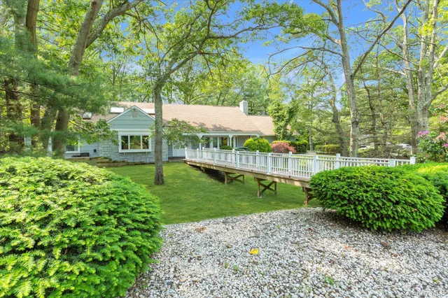 a view of a garden with a bench