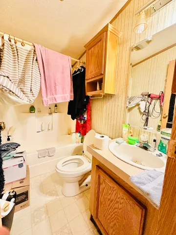 a bathroom with a sink a toilet and a tub