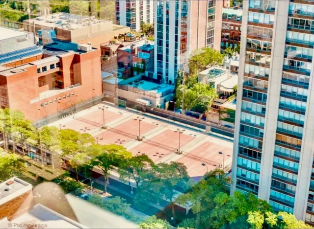 front view of a building with an outdoor space