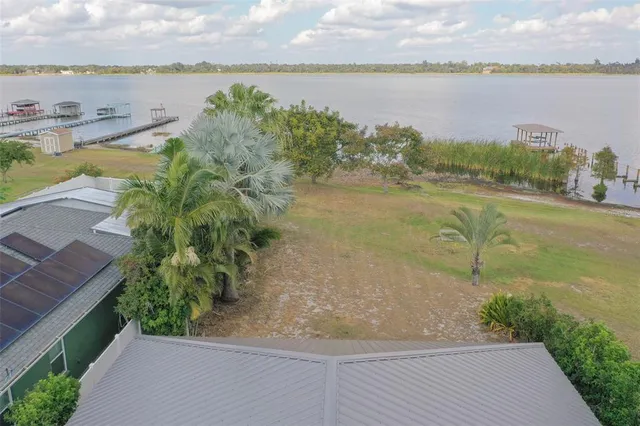 a view of a lake from a yard