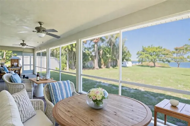 a living room with large window