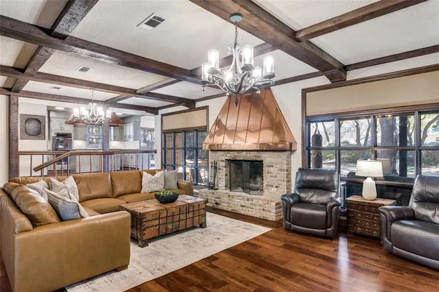 a living room with furniture fireplace and a flat screen tv