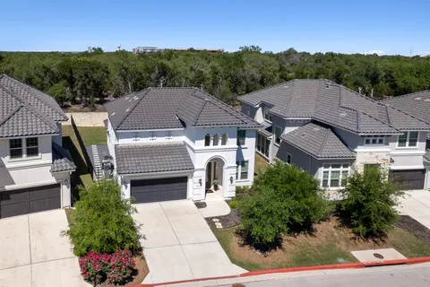 a aerial view of a house with a garden