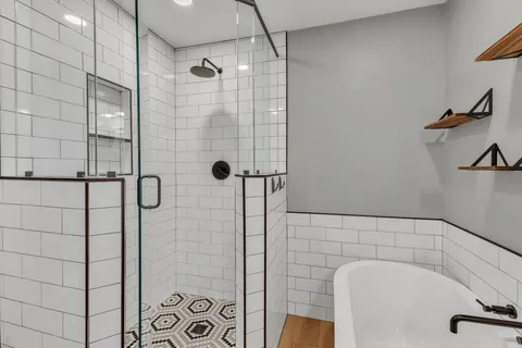 a bathroom with a shower