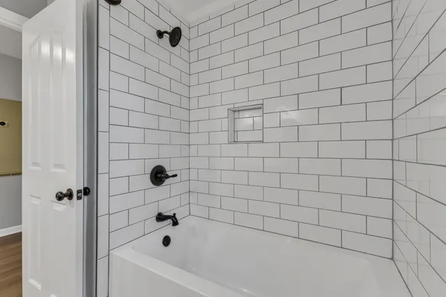 a bathroom with a bathtub